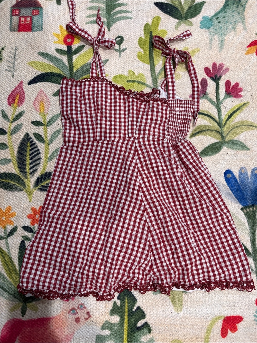 Red Gingham Tie-Shoulder Sundress
